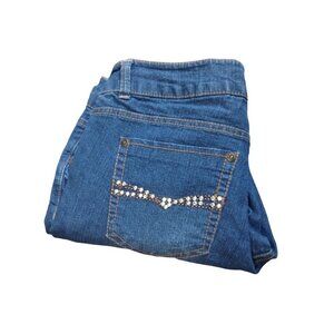 Women's Cropped Jeans WAM What About Me Size 5/6 Distressed Bedazzled